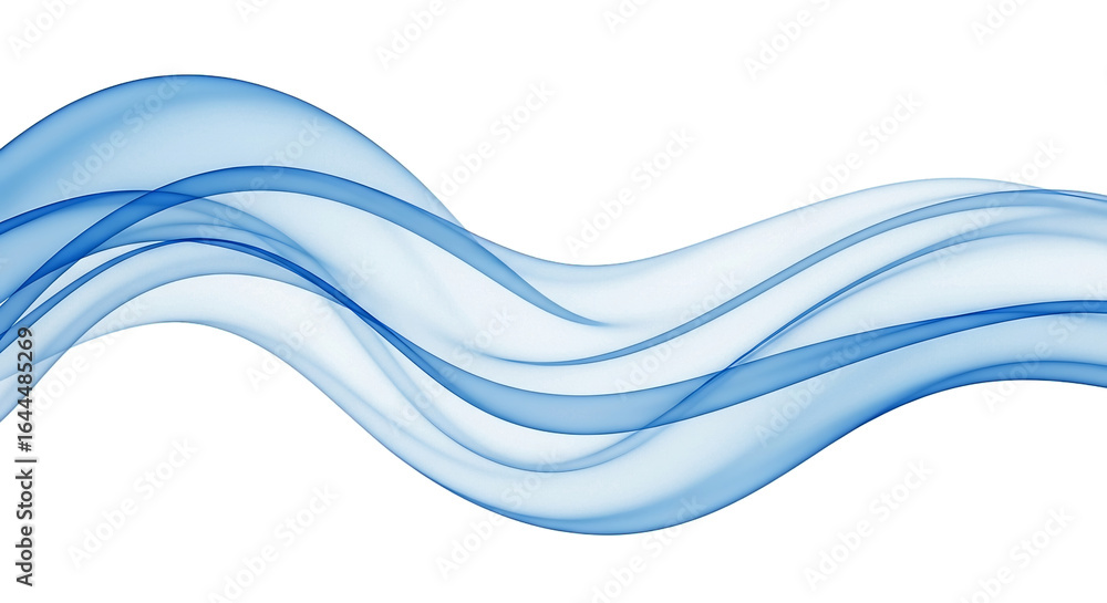 Poster abstract blue wave isolated on transparent background, flowing and dynamic design element for modern