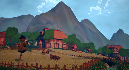 谷底の村　麦畑の守り神 © タラコおにぎり