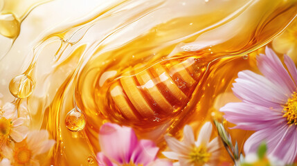Seamless honey and wildflower design with honey flowing effortlessly over petals of colorful flowers blending natural textures and organic shapes