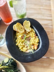 Mac and Cheese Dish on Black Plate