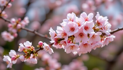 blooming cherry blossoms branch on wood, spring, no people, no text, no logo