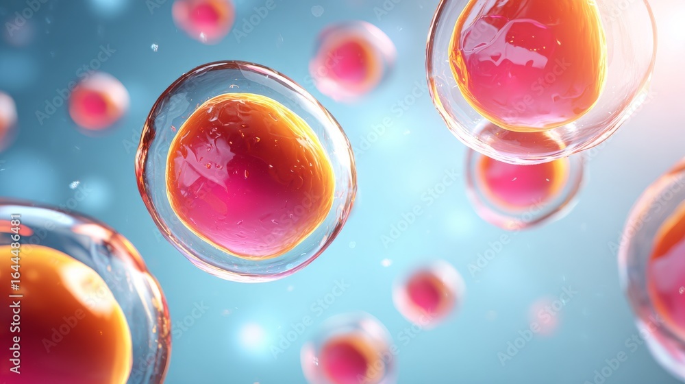 Poster microscopic cells are beautifully illustrated in an abstract and colorful representation, suspended 