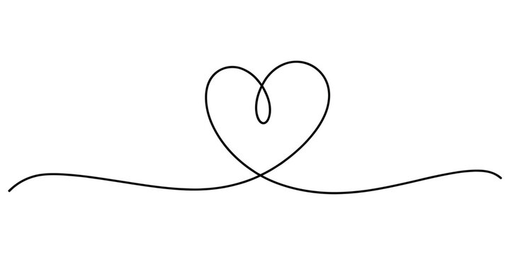 Naklejki Continuous black line drawing of a heart shape on a white background, minimalist art
