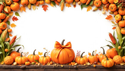 Vibrant autumn scene with an array of pumpkins and colorful leaves, perfect for fall-themed designs.