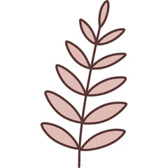 Pink leaf branch with brown outline in simple style