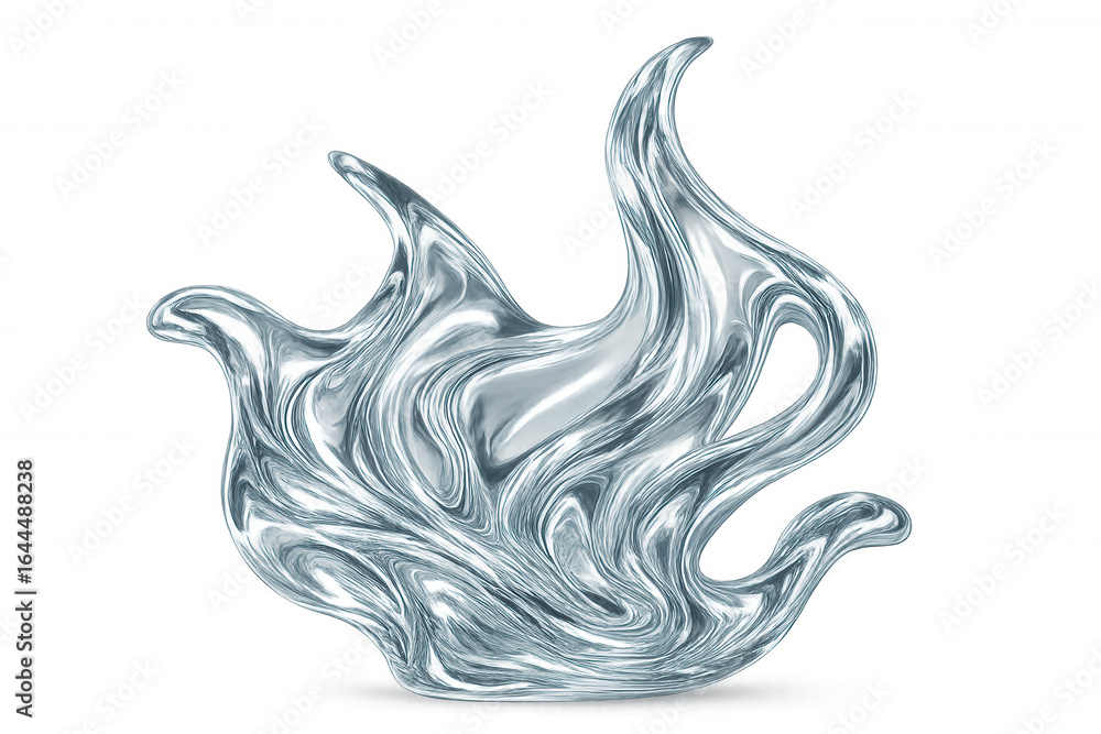 Poster chrome liquid splashing and swirling on transparent background, creating an abstract and dynamic vis