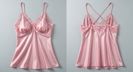 Romantic Dusty Rose Satin Camisole with Intricate Lace and Criss-Cross Back