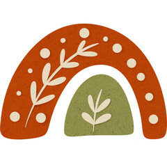 Boho style abstract rainbow with earthy colors and leaf patterns creating natural vibe