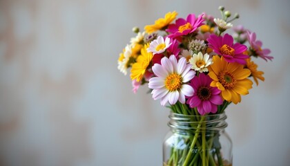 wildflower bunch in mason jar, spring, no people, no text, no logo