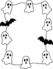 Halloween doodle borders and frames with ghost and bat shapes for festive decoration