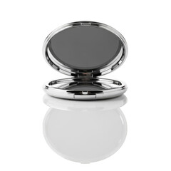 Illustration of silver compact mirror isolated on transparent background for makeup and beauty
