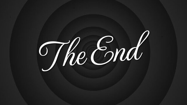 Vintage Movie The End Screen Animation, Retro Spiral Closing Scene for Classic Film and Video Projects