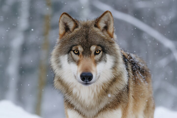Obraz premium Majestic gray wolf portrait in a snowy winter forest