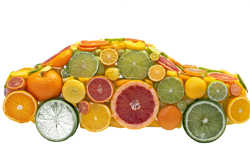 Citrus Car Made of Fresh Fruits on Transparent Background, PNG