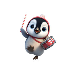 Obraz premium Adorable 3D Render of a Penguin Drummer Celebrating Christmas