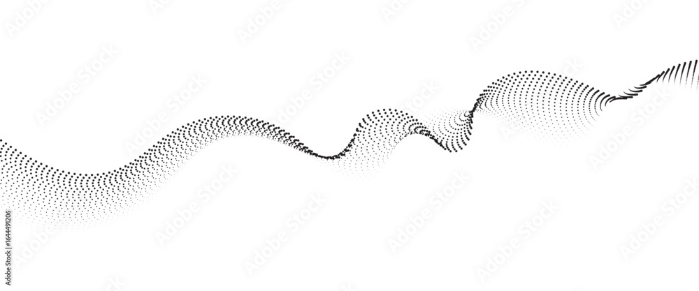 Poster flowing dot wave halftone gradient pattern on transparent background
