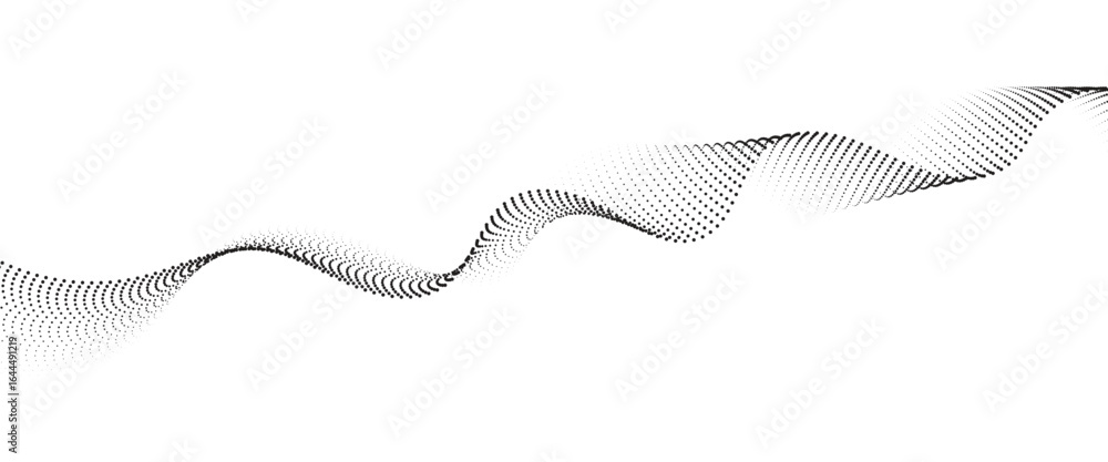 Poster flowing dot wave halftone gradient pattern on transparent background