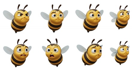 Cartoon bee characters with various expressions