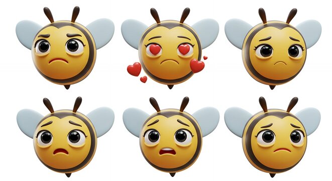 Cartoon bee faces expressions illustrations