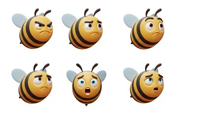 Cartoon bees with various expressions