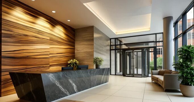 Corporate Lobby with Wood and Marble