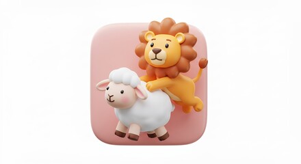 Cute lion and sheep illustration