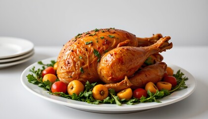 roast turkey on ceramic plate, thanksgiving, no people, no text, no logo