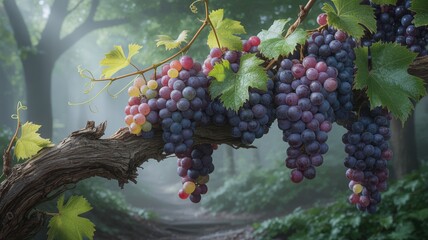 Fototapeta premium Vineyard Grapes Wine Art Digital Photography, Fresh Grapes Vineyard Harvest Wall Art, Purple Grapes Vineyard Kitchen Art