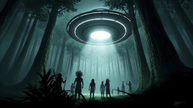 Ancient Encounter: UFO Arrives in Mystical Forest