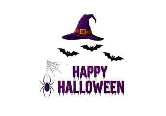 Spooky halloween witch hat with glowing purple text
