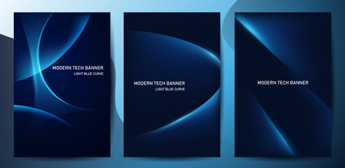 Fototapeta premium Modern Abstract Blue Tech Banner Background with Glowing Curves