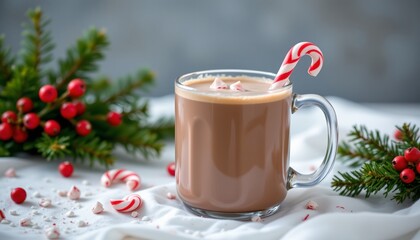 peppermint hot cocoa in glass mug, christmas, no people, no text, no logo