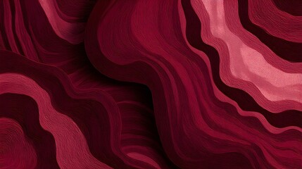 Abstract red layered flowing wave texture with intricate contour patterns and depth, modern 3D paper cut style background for artistic and design use.