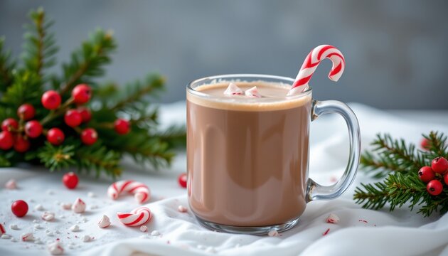 peppermint hot cocoa in glass mug, christmas, no people, no text, no logo
