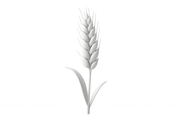 White 3d wheat stalk growing on transparent background, representing agriculture, farming, and healthy eating