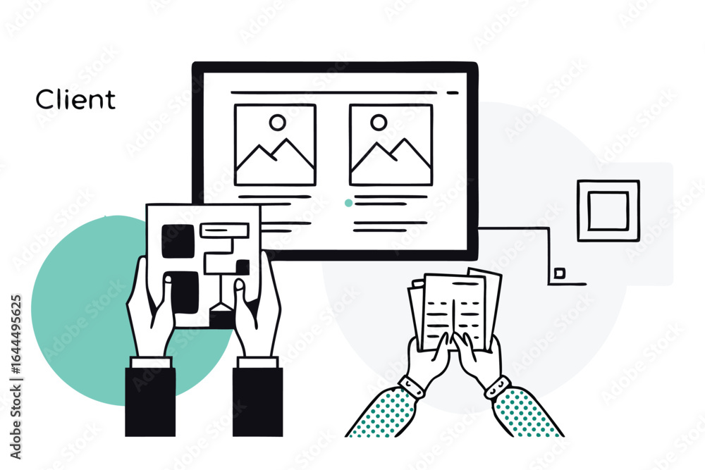 Aufkleber hands holding website mockups and presenting digital design concepts to client