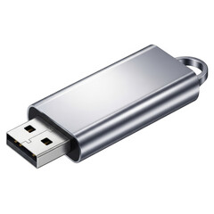Illustration of silver usb flash drive isolated on transparent background for data storage