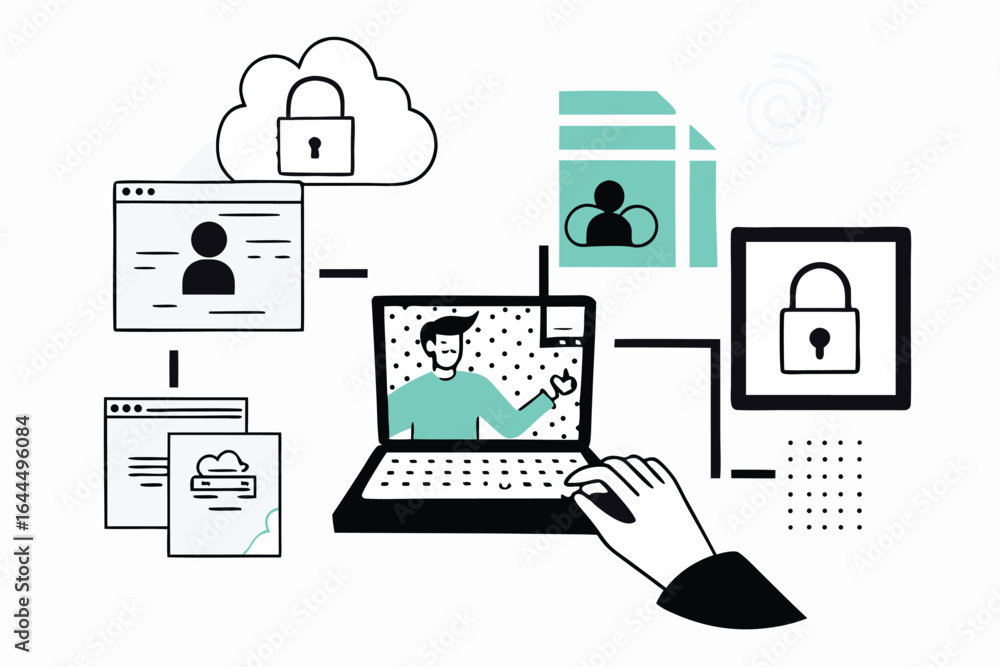 Aufkleber digital security and data protection concept with cloud and devices