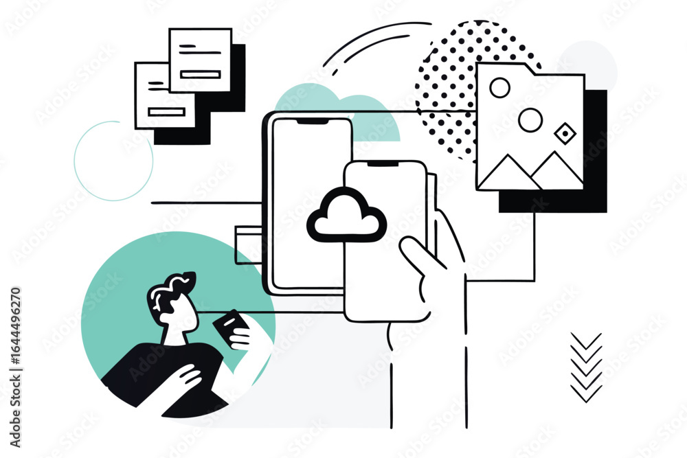Aufkleber modern digital illustration of cloud computing and data management with mobile devices
