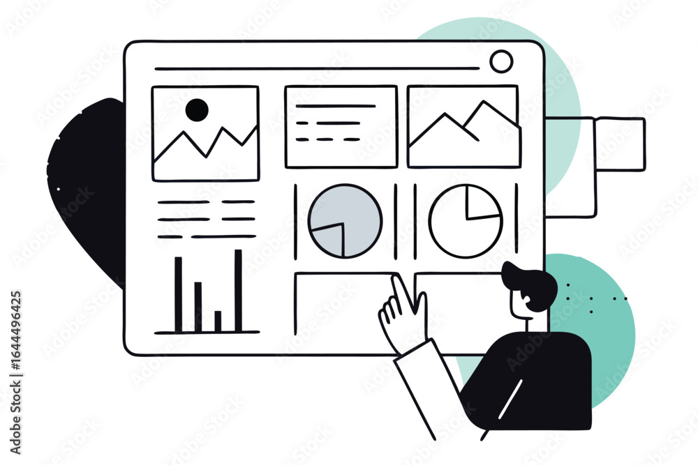 Aufkleber person interacting with a digital dashboard displaying charts and graphs for data analysis