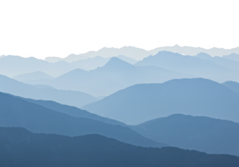 Blue mountain range layers fading into the distance isolated on transparent background