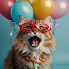 Fototapeta premium happy birthday funny cat with sunglasses