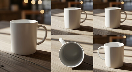 Obraz premium Minimalist Matte White Mug Mockup in Various Angles