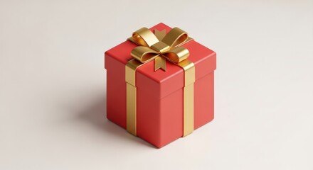 Elegant Red Gift Box with Golden Ribbon on a Light Background, Presents for Holidays and Celebrations