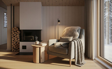 Scandinavian Cabin Interior In Winter
