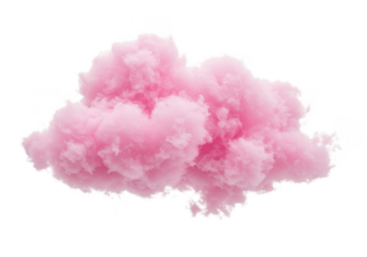 Pink fluffy cotton candy cloud isolated on transparent background
