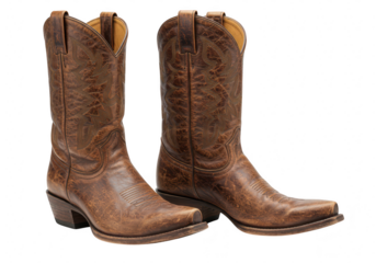 Brown leather cowboy boots isolated on transparent background