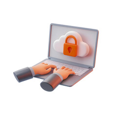 3D Business Person with Cloud Security Laptop Icon &ndash; Transparent Background