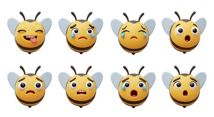 Naklejka premium Cartoon bee faces set various expressions