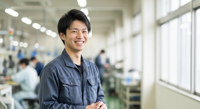 工場で働く若手日本人社員のポートレート